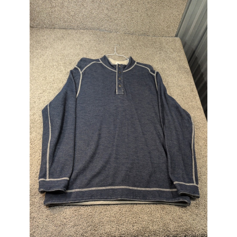 Tommy Bahama Reversible Quarter Snap Pullover Navy Blue Men XL Cotton Sweatshirt